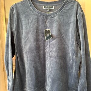 SOLD!!  NWT:  Karen Scott Blue Velvet Long Sleeve Top